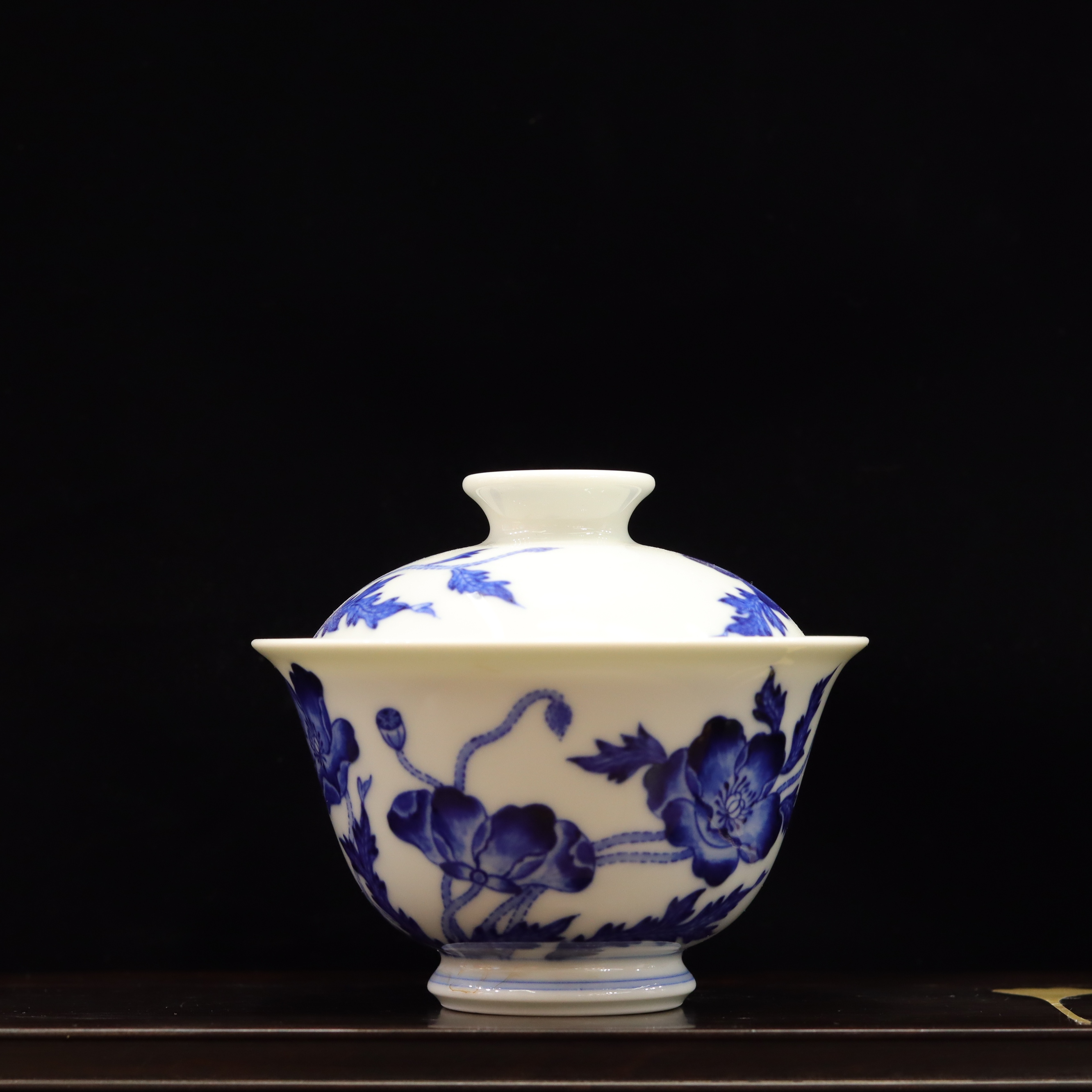 青花瓷手绘陶瓷茶杯盖碗茶具景德镇铭清堂于君窑虞美人青花盖碗