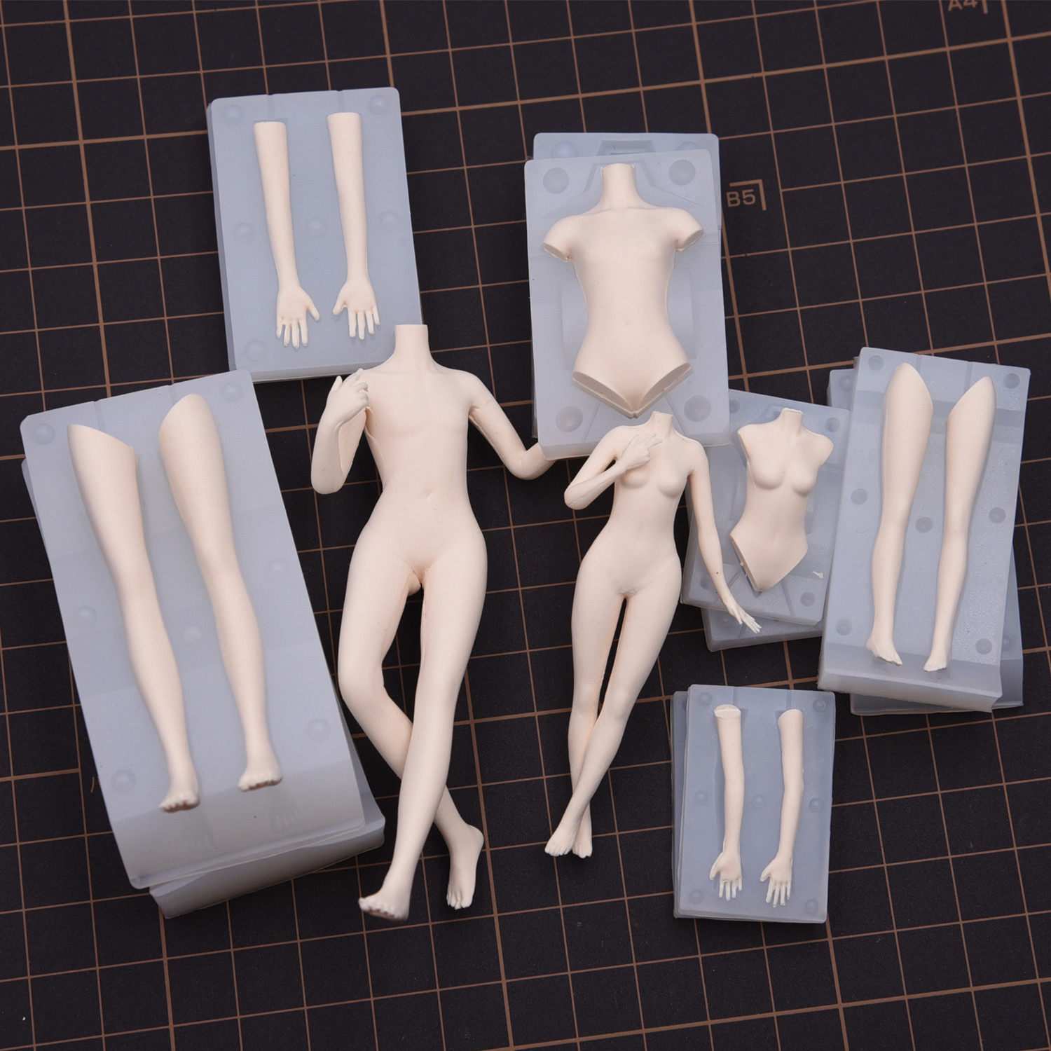 Q版粘土人偶身体模具 男女全身硅胶模具 DIY手办软陶泥 人体模具