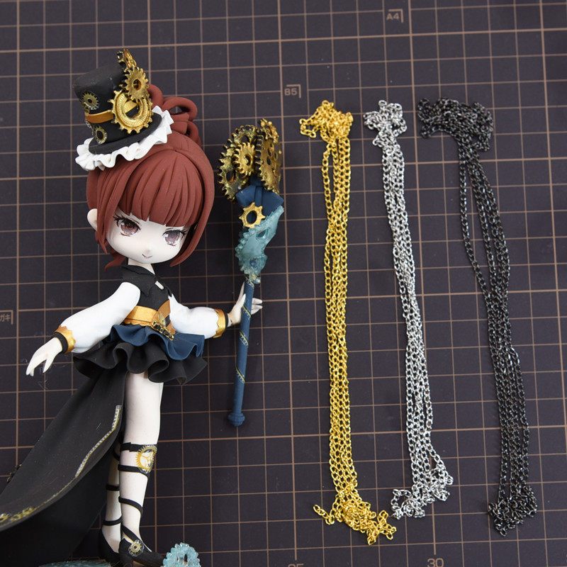 超轻粘土手办人偶十字金属链条o字链模型细金属链金色银色枪黑色