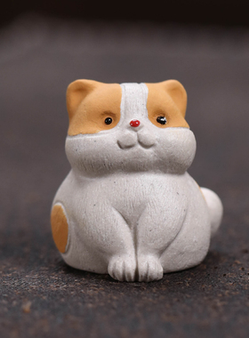 可爱手工紫砂萌宠小猫咪桌面摆件卡通创意工艺品办公室书房装饰
