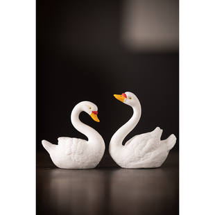 白瓷迷你小天鹅陶瓷动物摆件家居桌面装饰品园艺造景配件情侣送礼