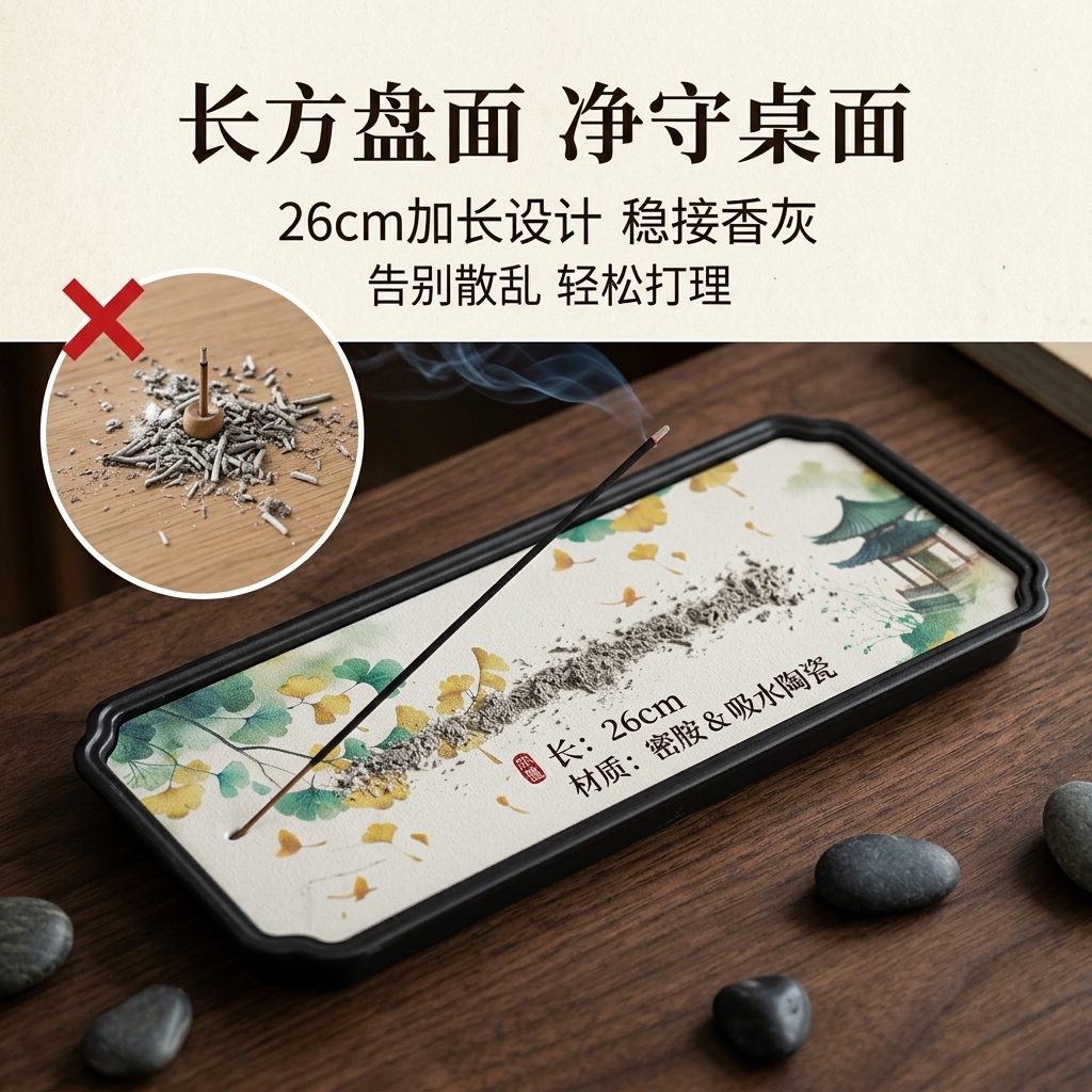 国风香插盘香薰炉中式长方形陶瓷沉香线香线香底座家用室内图片