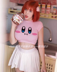 星之卡比Kirby卡通粉色显胸大立体3D网红上镜衣服t恤短装上衣女夏
