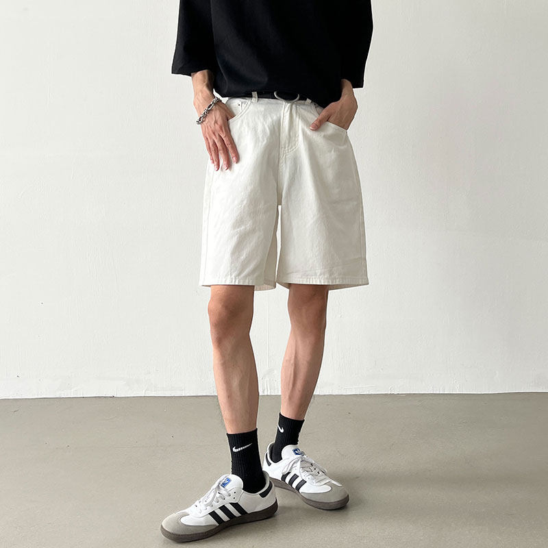 2026新款夏季白色牛仔短裤男潮流韩版纯色休闲五分裤直筒宽松百搭