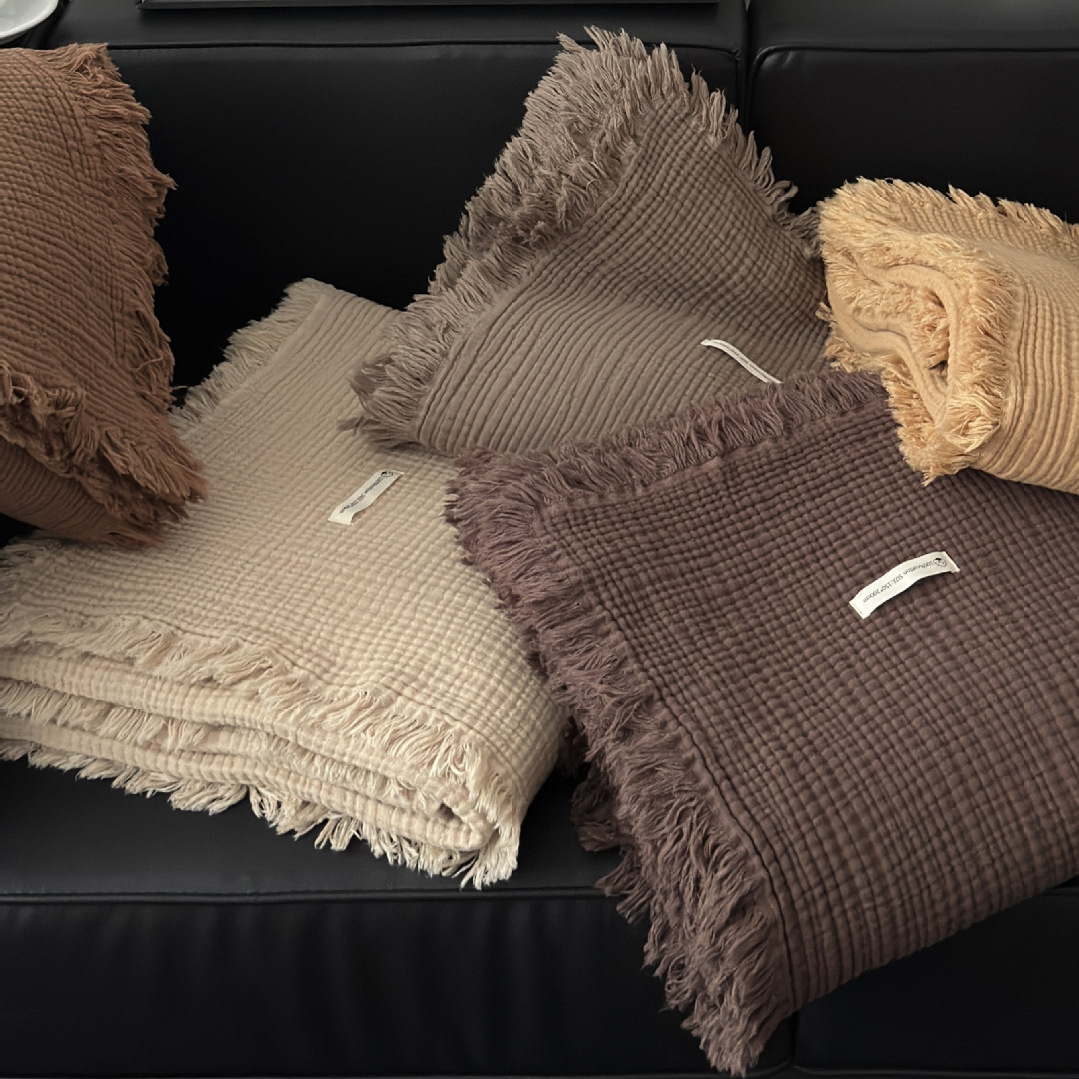 颂钵疗愈美拉德系纯色全棉盖毯子软糯单人纯棉春秋办公室午睡毯