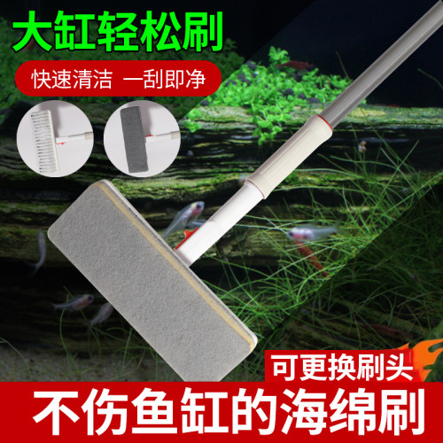 鱼缸刷子清洁长柄无死角清洗神器清理工具内壁除藻擦鱼缸刷刮藻刀