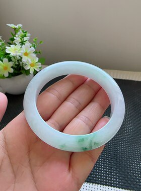 天然翡翠缅甸A貨55圈冰糯种水润飘花宽边手镯尺寸55.4*12.2*8.7mm