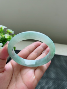 天然翡翠缅甸A货59圈冰种晴水绿带乌鸡正圈手镯尺寸58.9 7.9 12.3