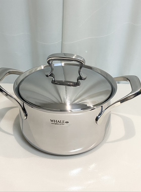 外贸出法国18/10不锈钢矮汤锅一体成型炖锅20/24cm煮锅煲汤双耳锅