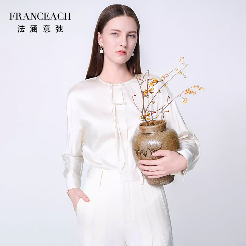 新中式盘扣重磅桑蚕丝上衣女衬衫