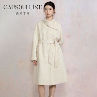【商场同款】高斯雪岚米杏色双面呢羊毛大衣女中长款及膝呢子外套