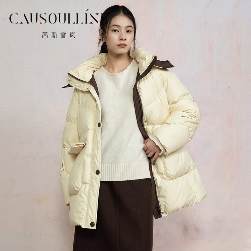 高斯雪岚中长款连帽鹅绒服女