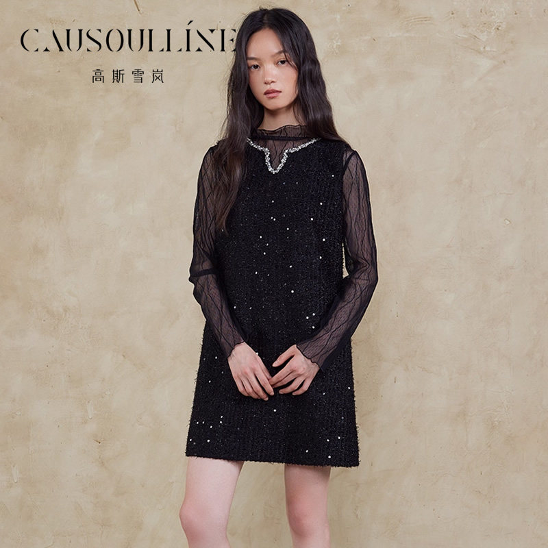 【商场同款】高斯雪岚减龄亮片无袖连衣裙女小个子公主风背心裙子