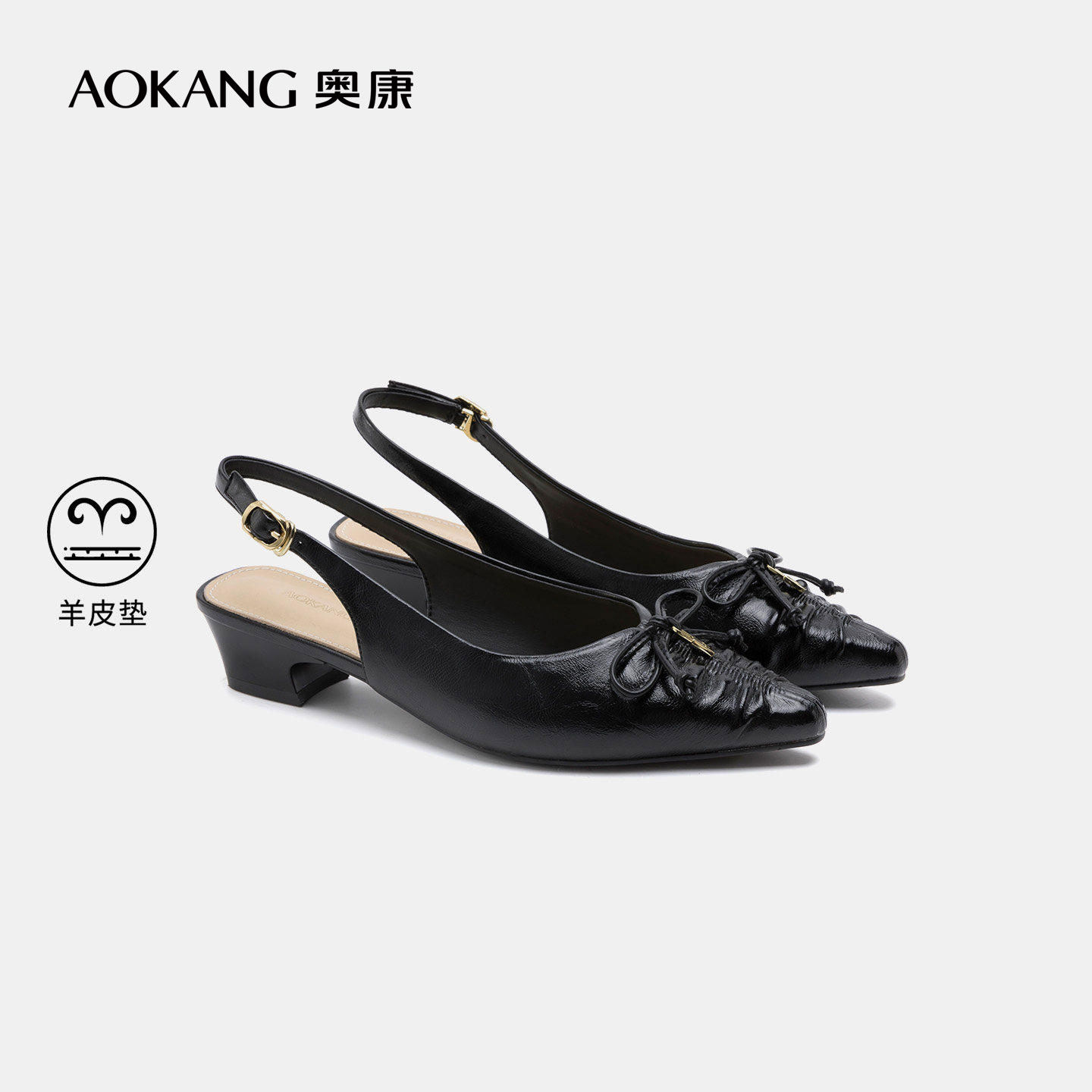 奥康 女鞋2026春季新款穆勒鞋法式优雅蝴蝶结单鞋后空通勤中跟,女鞋,穆勒鞋,淘宝优惠券,粉丝福利购,淘宝优惠卷
