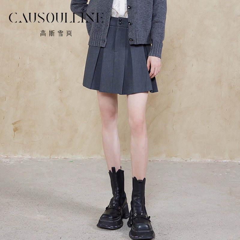 【商场同款】高斯雪岚黑色灰色西装裙短裙女A字短款百褶裙半身裙