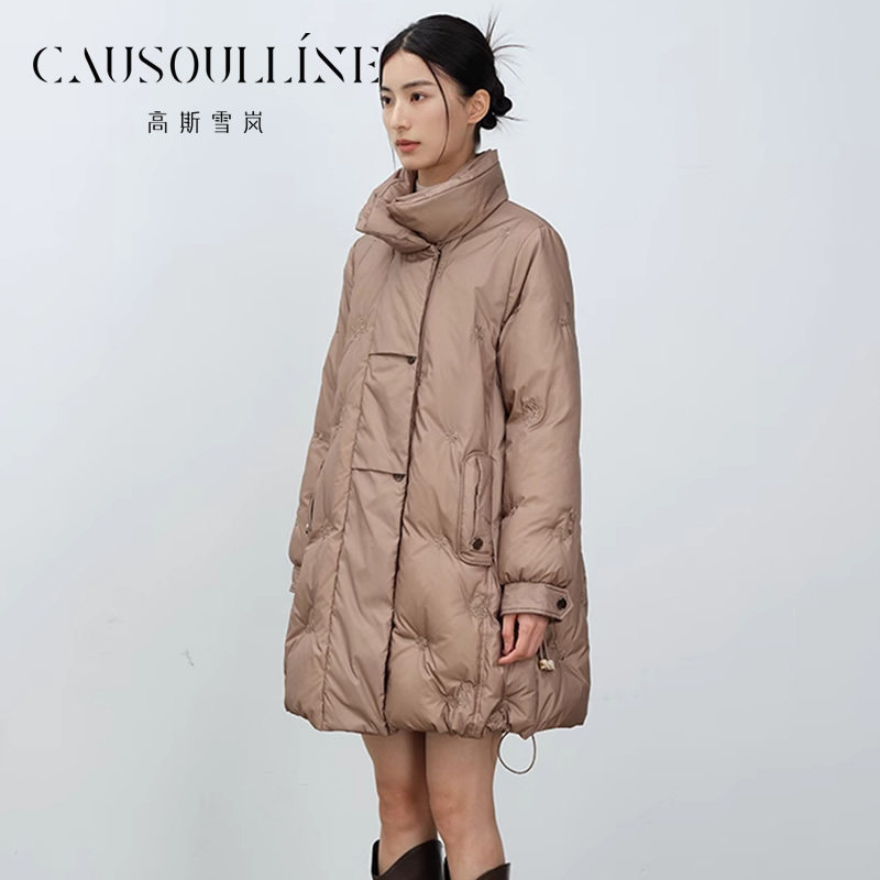 无帽高领遮臀不过膝羽绒服女冬