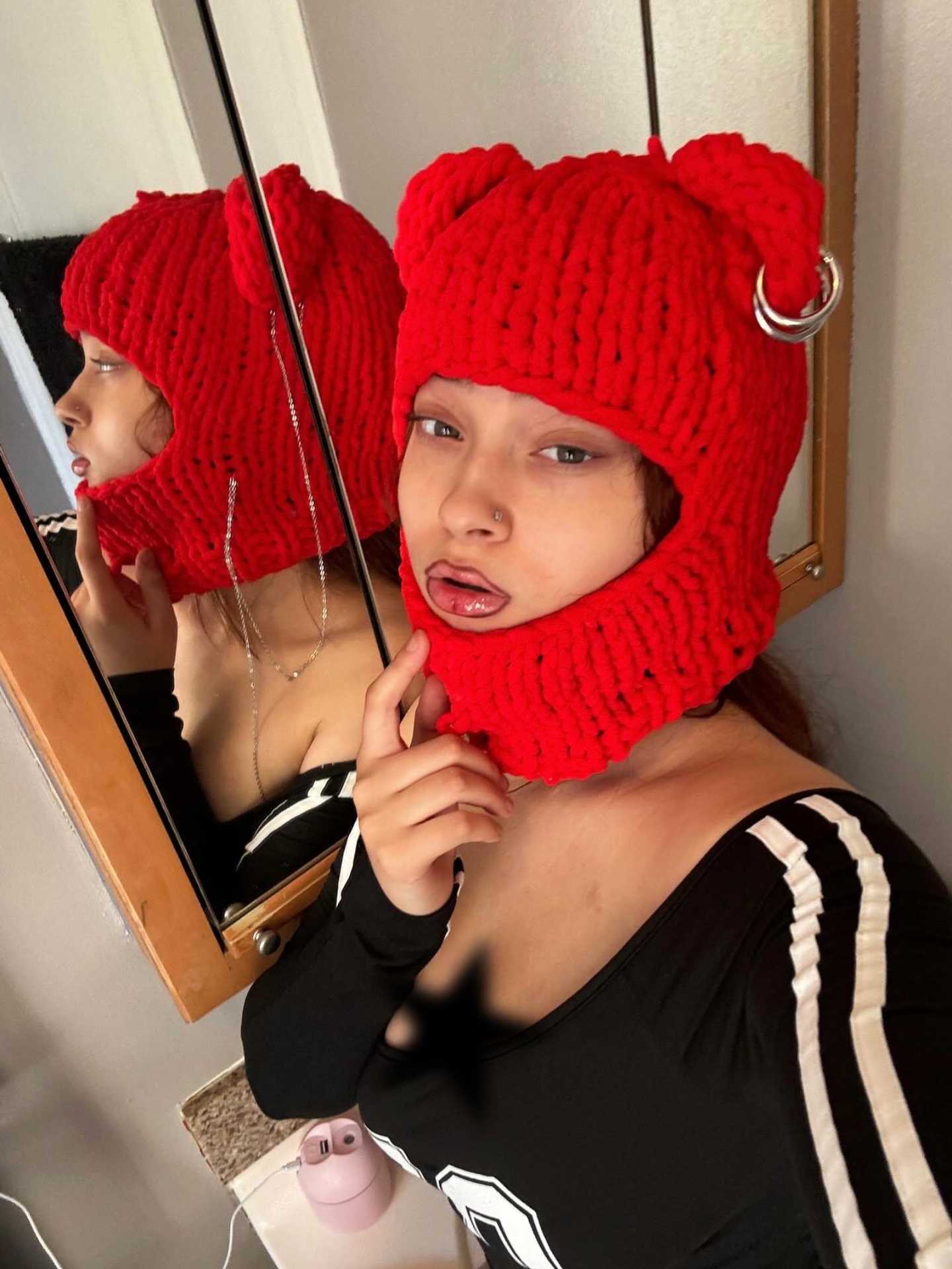 Y2kslut欧美ins个性小众时髦辣妹手工针织哥特朋克熊耳朵保暖帽子
