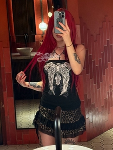 欧美vtg美式 翅膀恶魔印花抹胸上衣 辣妹小众y2k哥特朋克亚文化个性