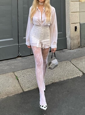 y2kslut欧美ins辣妹高级感法式蕾丝玫瑰镂空连裤袜打底袜丝袜女