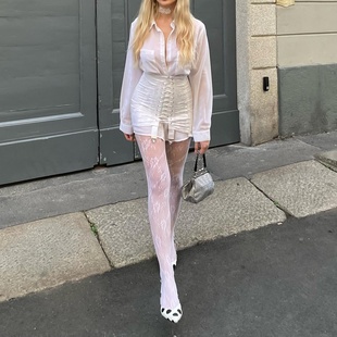 y2kslut欧美ins辣妹高级感法式 袜打底袜丝袜女 蕾丝玫瑰镂空连裤