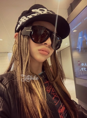 欧美y2k复古超大框飞行员式黑茶蛤蟆镜女方圆脸显脸小太阳眼镜