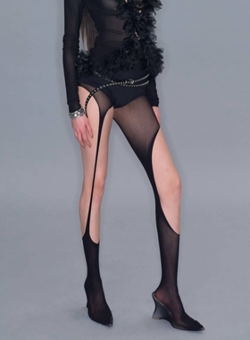 y2Kslut欧美小众镂空不规则个性打底袜性感丝袜女