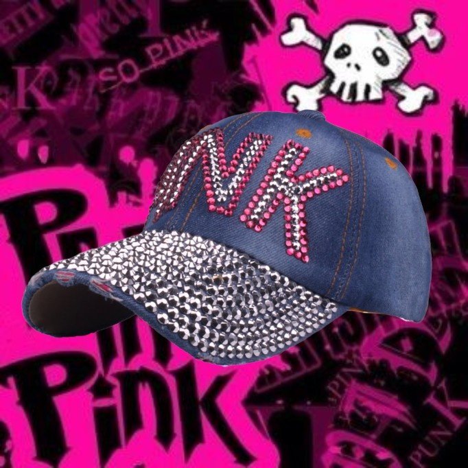 y2kslu欧美外贸PINK字母镶钻点钻牛仔鸭舌帽遮阳防晒太阳帽子女