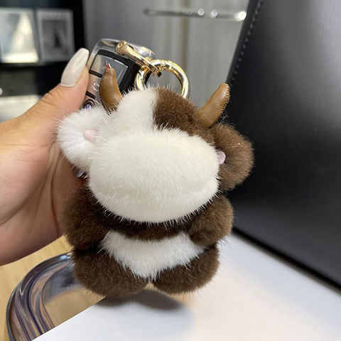 【可爱小牛】ins水貂毛奶牛车钥匙扣挂件毛绒玩偶包挂饰生日礼物