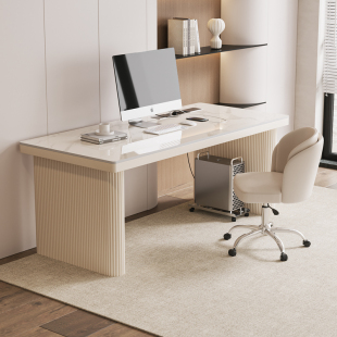 北欧电脑办公桌台式 家用加厚岩板书桌简约现代学生学习桌卧室轻奢