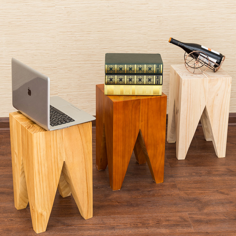 美式时尚实木餐椅休闲椅凳子原木咖啡凳田园凳子边几实木凳木墩子