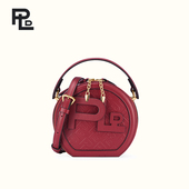 保兰德PLD官方好礼真皮包包女款 红色小圆包休闲拉链斜挎包手提包