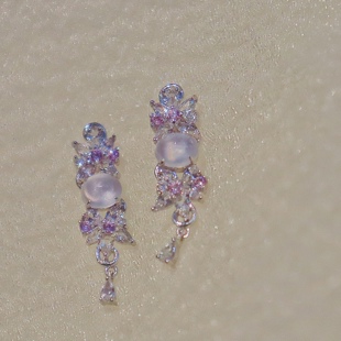 鸾尾花开白冰高冰种翡翠耳环耳钉耳坠18K金金镶玉耳饰（已结缘）