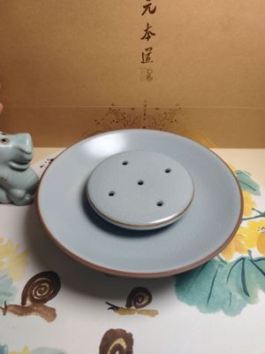 儒器元本道汝窑开片可养圆壶承 可分离式汝瓷陶瓷冬青色茶托壶承