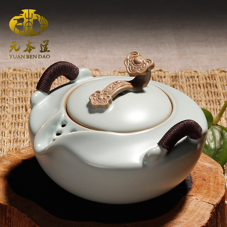元本道高檔汝窯如意茶壺 全手工開片陶瓷功夫茶具汝瓷大號泡茶壺