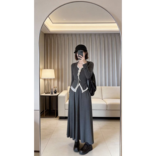 胖mm小个子半身裙穿搭两件套 大码 韩系假两件蕾丝拼接套装 女春秋季