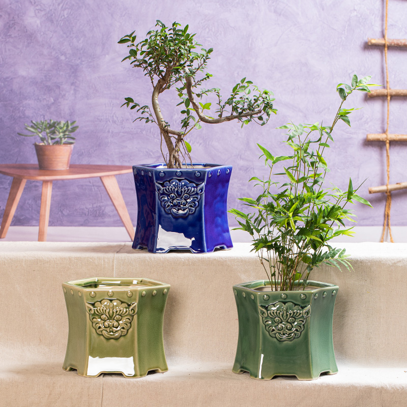 精品石湾盆景绿植盆异形花盆透气冰裂釉面多肉兰花花卉绿植盆新款