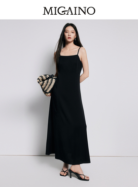 【商场同款】Migaino曼娅奴女装高级显瘦黑色吊带连衣裙MP22DD073