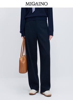 曼娅奴女装秋冬新款复古高腰显瘦直筒休闲裤MP42BC007