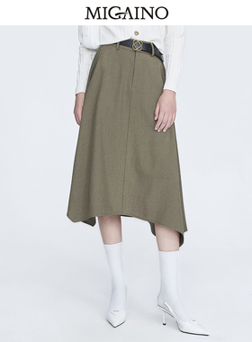 Migaino曼娅奴不规则半身裙女2023春夏新款文艺范a字裙MN12EB038