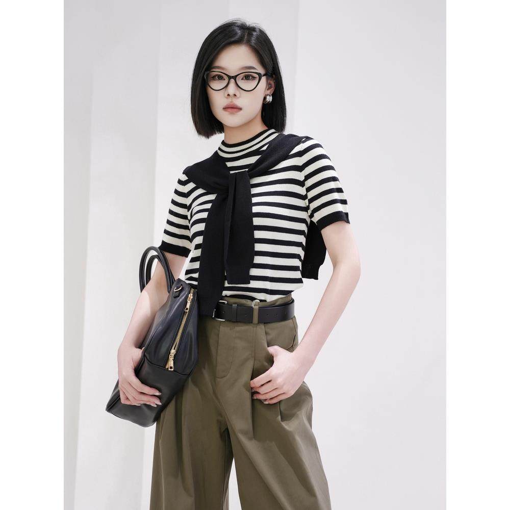 Migaino曼娅奴女装秋季新款设计感减龄显瘦条纹针织衫MP32KW241,女装/女士精品,毛针织衫,淘宝优惠券,粉丝福利购,淘宝优惠卷