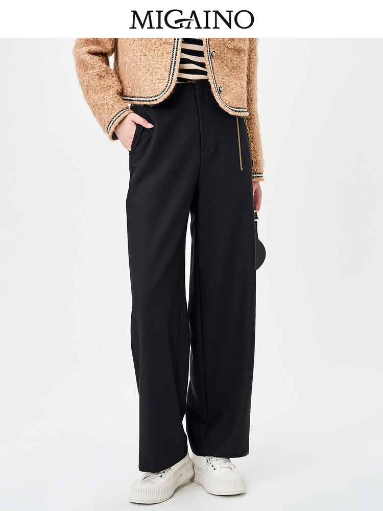 Migaino曼娅奴休闲西装裤女2023秋冬新款高腰阔腿宽松直筒长裤,女装/女士精品,西装裤/正装裤,淘宝优惠券,粉丝福利购,淘宝优惠卷