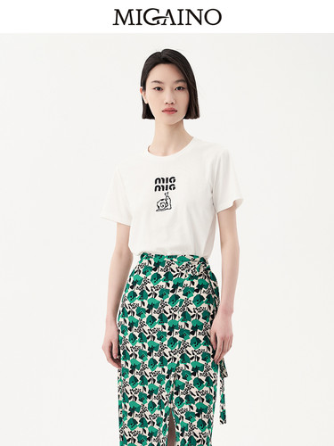 Migaino曼娅奴T恤女2023早春新款圆领卡通纯棉短袖上衣MN32RA009