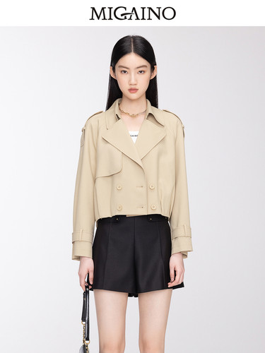 Migaino曼娅奴女装风衣2024年秋季款英伦风时尚简约双排扣短外套