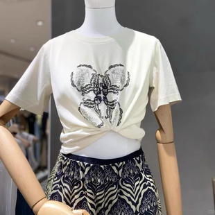 曼娅奴商场专柜2025年夏装 白色T恤女MP22RA031 上衣圆领短袖