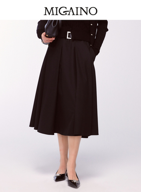 Migaino曼娅奴女装2024年秋冬新款黑色优雅百搭半身裙MO42EB032