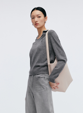 Migaino曼娅奴女装2025年春新款简约气质高级感灰色毛衣MP12WH204