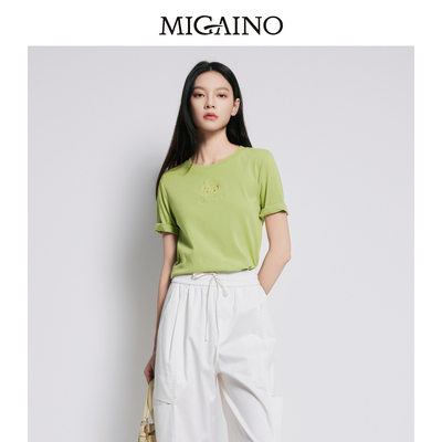 【商场同款】Migaino曼娅奴新款镂空刺绣时尚短袖T恤女MP22RA021