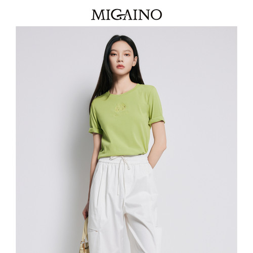 【商场同款】Migaino曼娅奴新款镂空刺绣时尚短袖T恤女MP22RA021