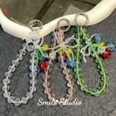 春日高级粉青花朵琉璃装 饰潮玩钥匙扣挂绳手机链手腕链水晶串珠女