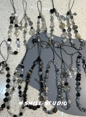 暗黑INS短款高级珠串钥匙扣挂绳挂链手机链闺蜜CCD相机包包家甜酷